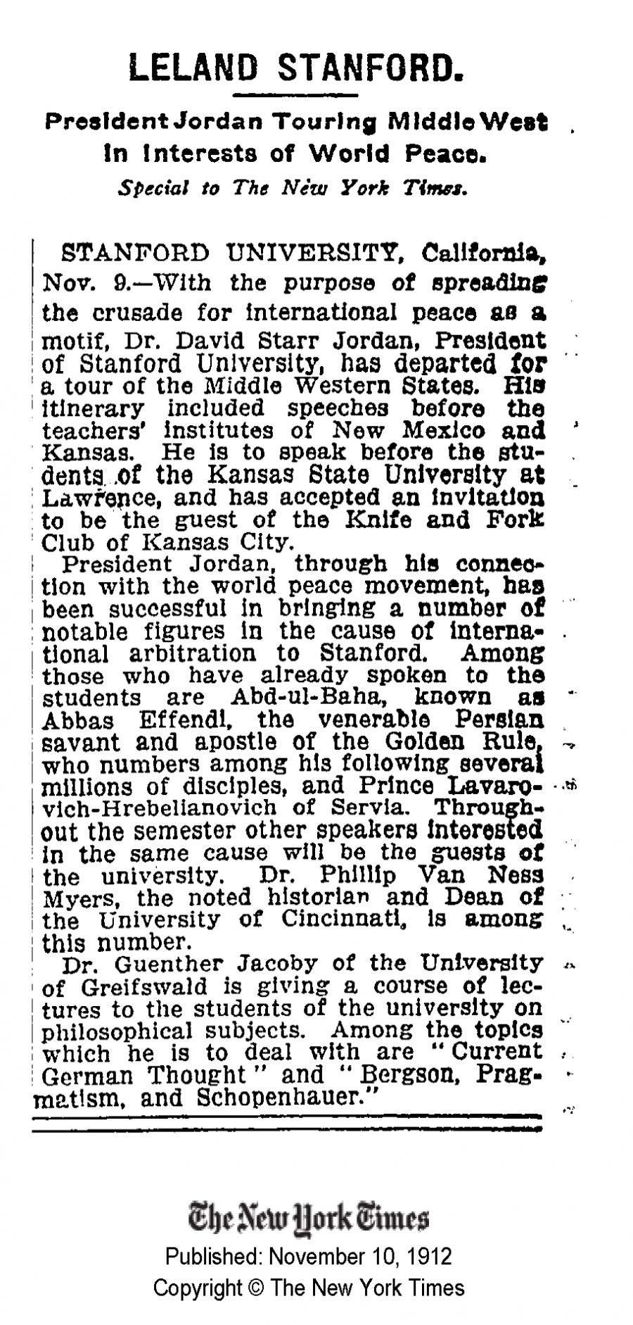 Leland Stanford 'Abdu'lBahá in America